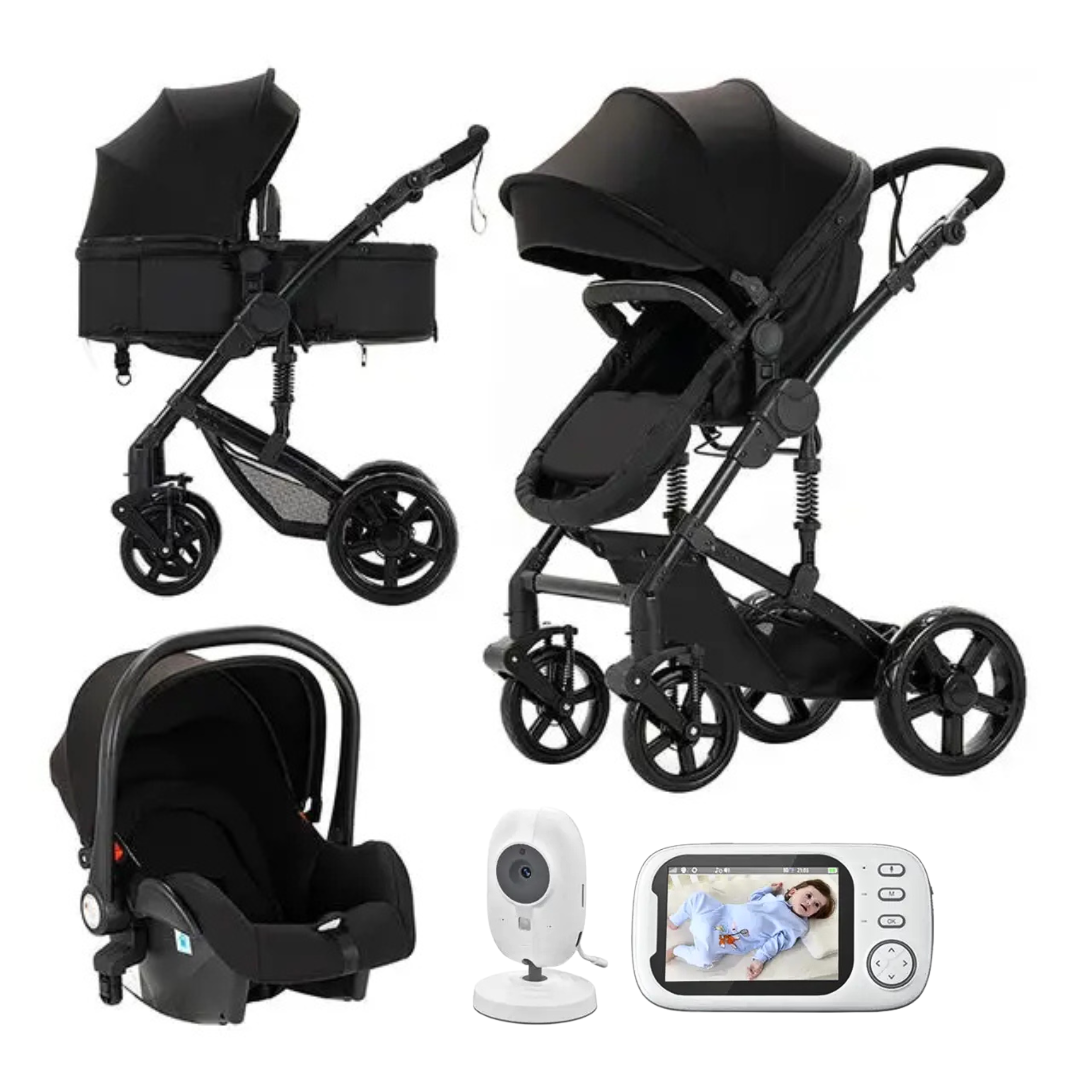 High Landscape 3-in-1 Pushchair Set with Free Wireless Baby Monitor