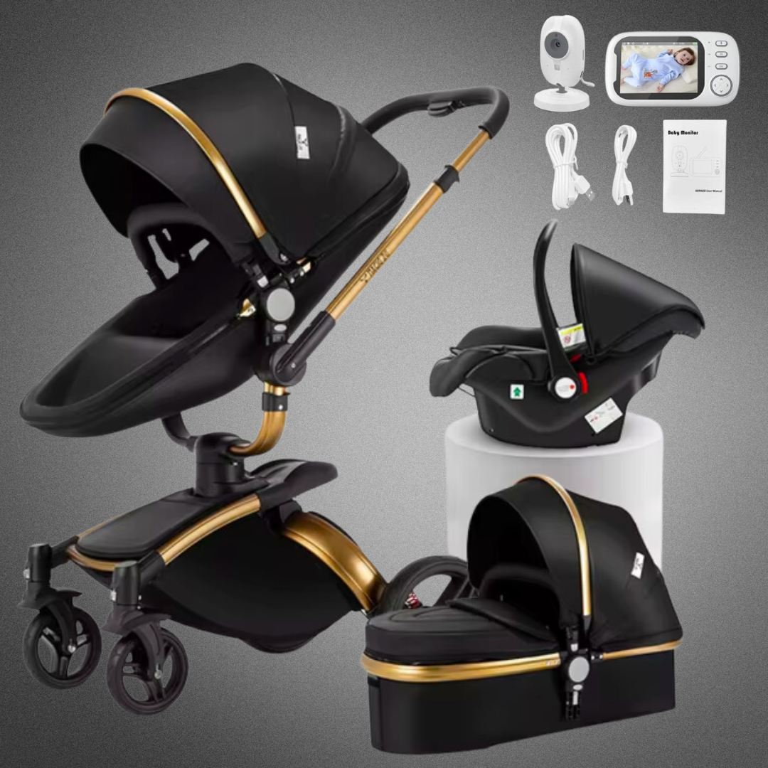 Black leather baby stroller clearance