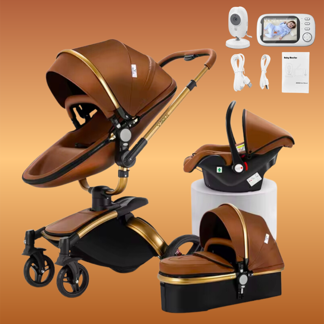 360 Swivel Premium Leather 3 Pram and Baby Monitor Bundle