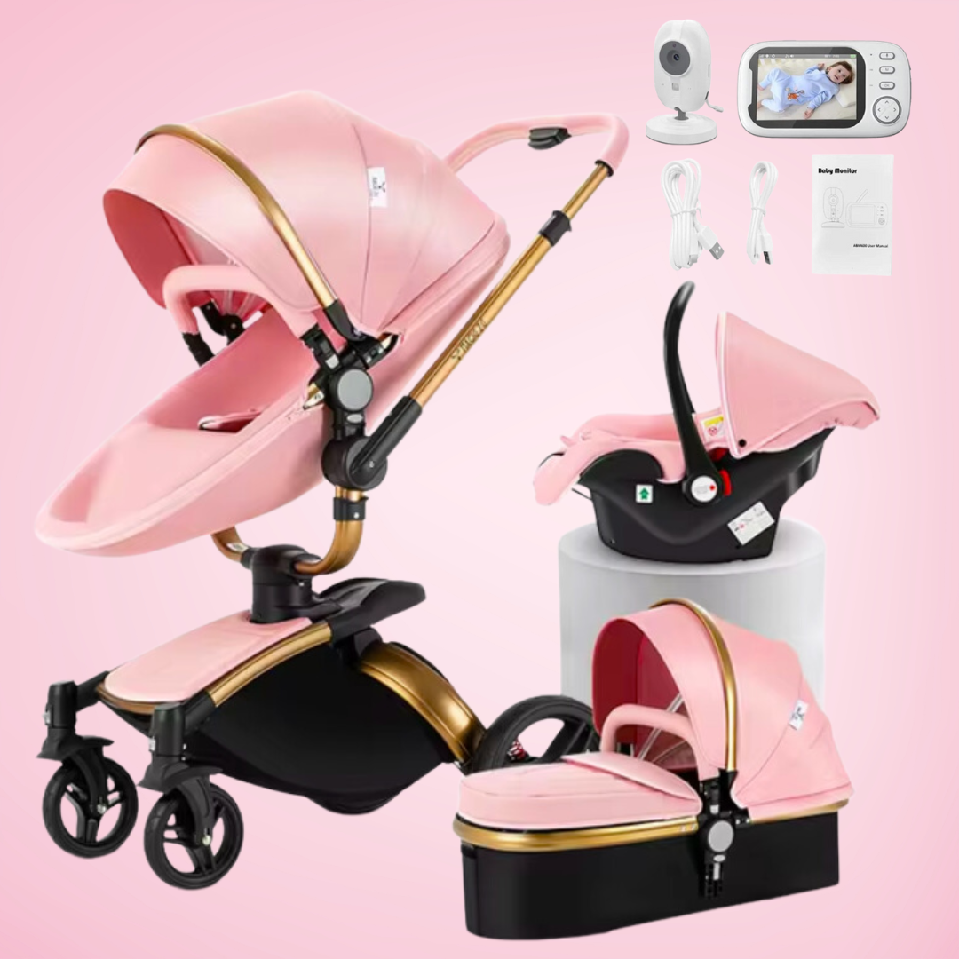 360 Swivel Premium Leather 3 Pram and Baby Monitor Bundle BabyAbout
